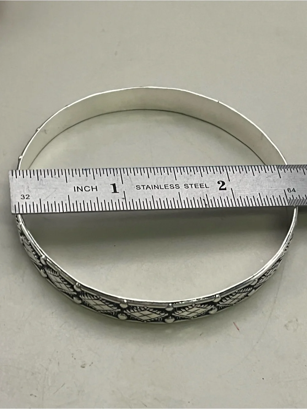 Sterling Silver Etched Pattern Bangle - Silver